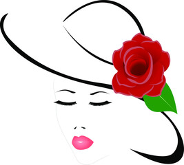 Silhouette of a girl in a hat with a rose.