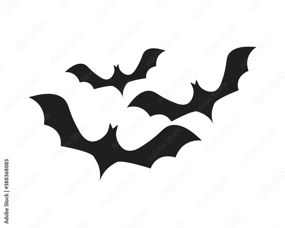 Sticker halloween bats flying isolated icons