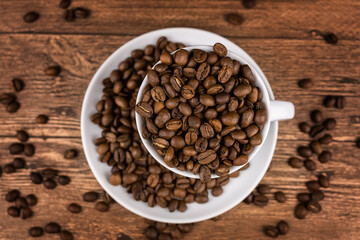 Fototapeta na wymiar coffee Cup on brown background.