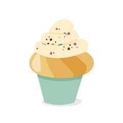 Cute muffin with cream. Vector illustration of cupcake icon on white background