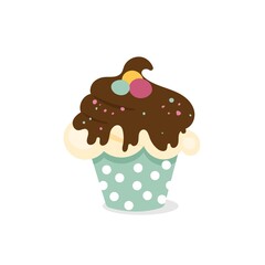 Cute decorated muffin. Vector illustration of cupcake icon on white background