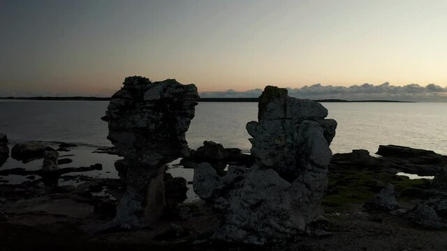 Island of Gotland, Sweden. Flying above rauks limestones toward the sea