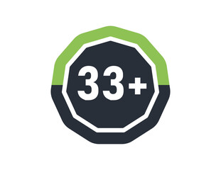 33 plus isolated on white background. Number of 33 plus 