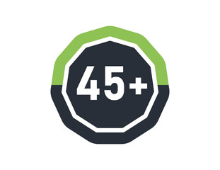 45 plus isolated on white background. Number of 45 plus 