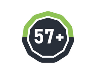 57 plus isolated on white background. Number of 57 plus 