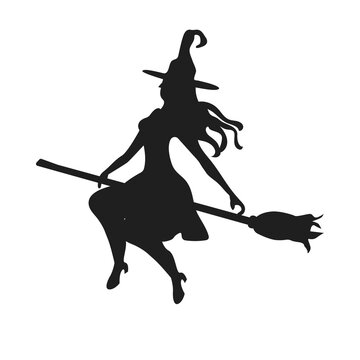 witch in broom isolated icon