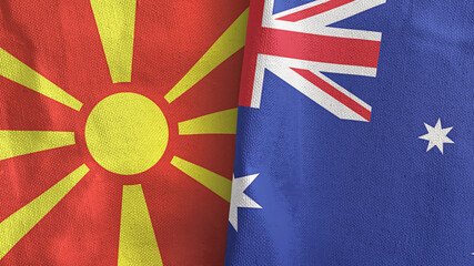 Australia and Macedonia two flags textile cloth 3D rendering