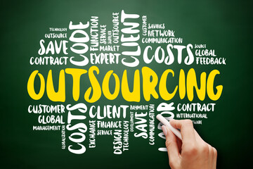 Outsourcing word cloud collage, business concept background