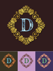 Luxurious Monogram design elements ornamental frame. Vintage ornament greeting card vector template. Retro wedding invitation, advertising or other design and place for text