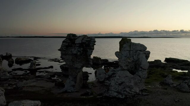 Island ofGotland, Sweden. Flying above rauks limestones.