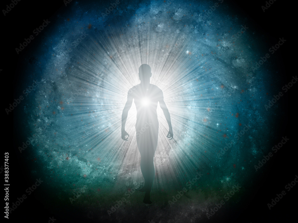 Poster figure emerges from the comos. 3d rendering