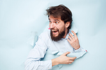 Bearded man in shirt office career work emotions close-up