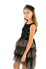 Schoolgirl portrait of teenage girl close-up. Isolated on white