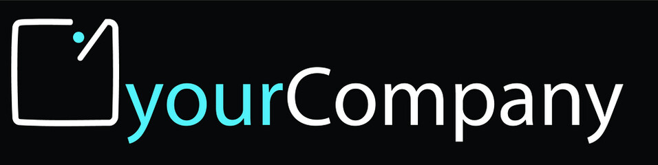 logo box with dot and company name pacman company branding black and white simple person going inside the room white logo with turquoise black background 