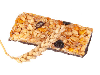 Protein muesli granola bar isolated on the white