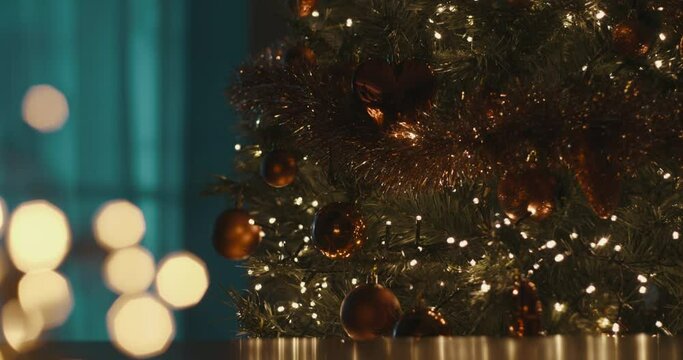 Closeup of Festively Decorated Christmas tree