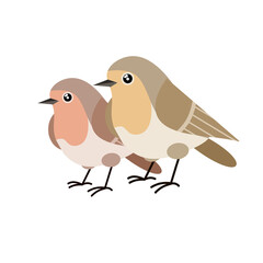 Set of Nightingale. Four Bird. Wild animal. Winged songbird. Cartoon flat illustration