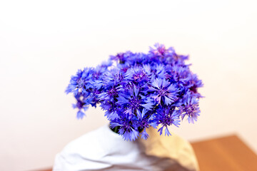 Beautiful bouquet of cornflowers on a white background