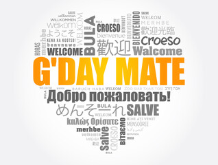 G'day Mate (Welcome in Australian) word cloud concept