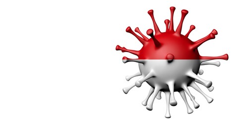 Fototapeta na wymiar Indonesia flag in virus shape.