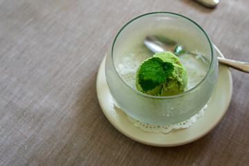 Pistachios ice cream in glass