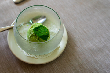 Pistachios ice cream in glass