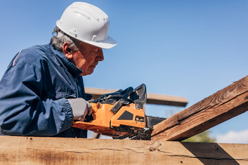 worker with chainsaw