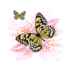 Fototapeta na wymiar Pink flower with a butterfly. Vector illustration