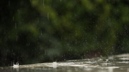 Sharpen on raindrops falling on the pavement