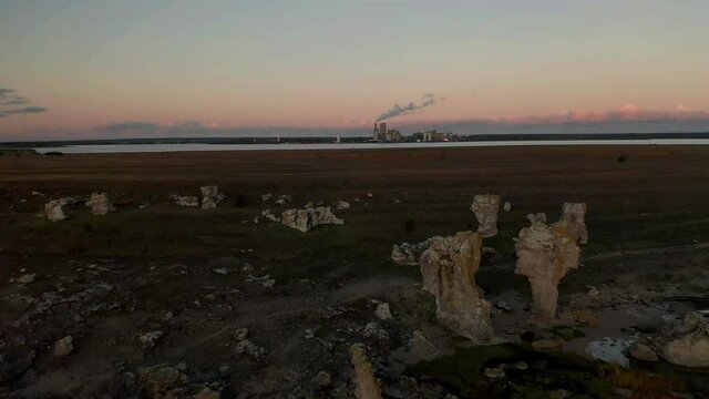 &Ouml;stra Gotlands schakt, flying over shoreline toward shaft excavation 