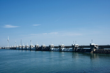 the zeelandbrug deltaworks in holland at the Oosterschelde river to protect holland form high sea...