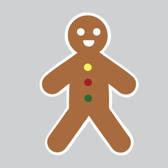 Christmas sticker with gingerbread man cookie, holiday element ready for print, vector illustration