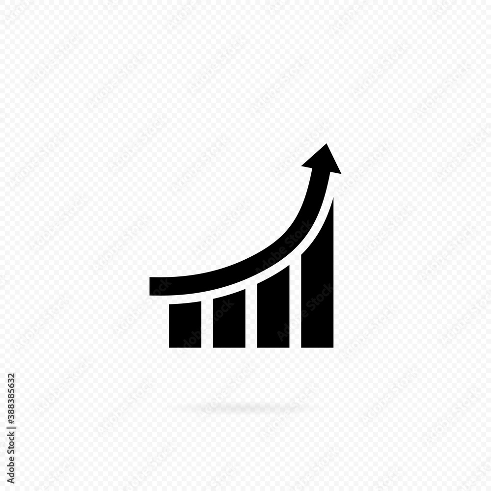 Poster success as growth line. growing bars graphic with rising arrow. growing graph icon in black. bar cha