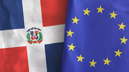 European Union and Dominican Republic two flags textile cloth 3D rendering