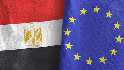 European Union and Egypt two flags textile cloth 3D rendering