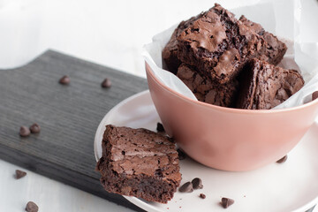 Chewy chocolate chip brownies with coffee