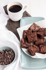 Chewy chocolate chip brownies with coffee