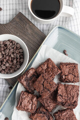 Chewy chocolate chip brownies with coffee