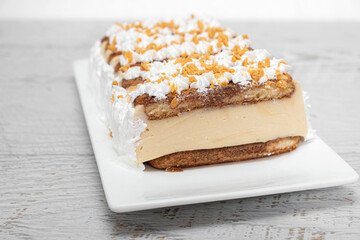 Homemade ladyfinger and vanilla pudding cake