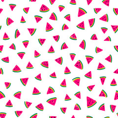 Seamless vector pattern of watermelon pieces on whie ackground