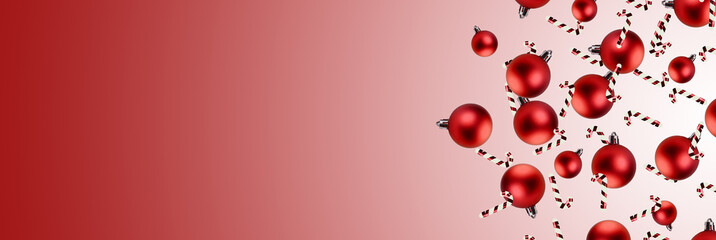 Levitation of christmas toys on pink white background