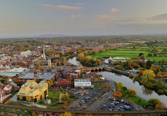 River flowing through the city centre splitting parks and city