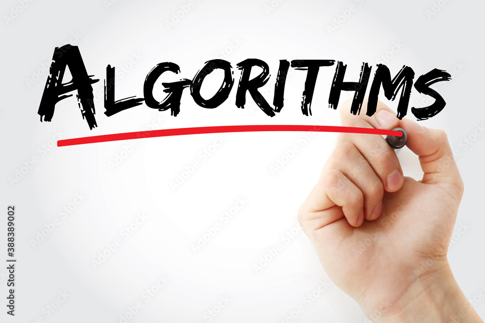 Poster Algorithms text with marker, concept background