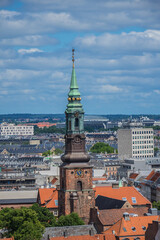 Panoramic view of Copenhagen city in sunny day from the City hall tower. Copenhagen, Denmark.