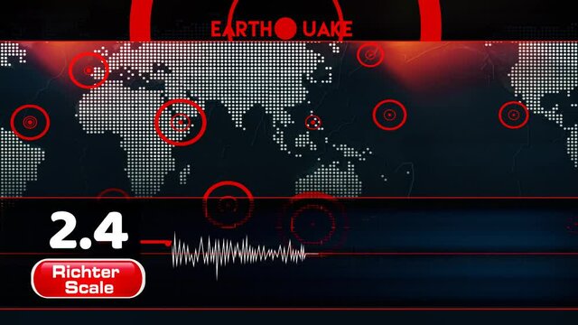 
Earthquake with wordmap,blinking dot and Richter scale, Seismograph Loop - Animated seismograph records earthquake tremors. Seamlessly loopable.