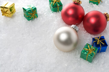 Christmas Tree Ormaments on White Snow