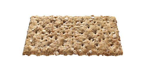 Whole grain cracker with cereals, isolated on white background