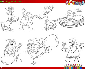 Santa Claus characters set coloring book page