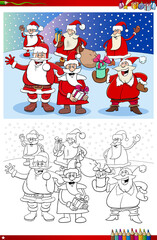 Santa Claus Christmas characters group coloring book page