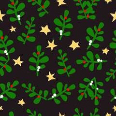 Obraz premium Seamless christmas pattern with christmas leaves and winter holiday mood